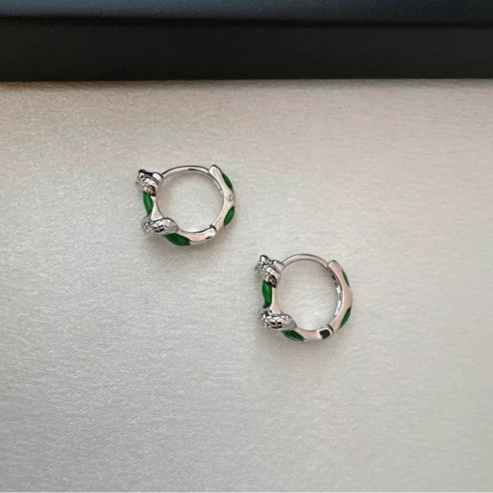 Elegant Silver and Green Hoop Earrings